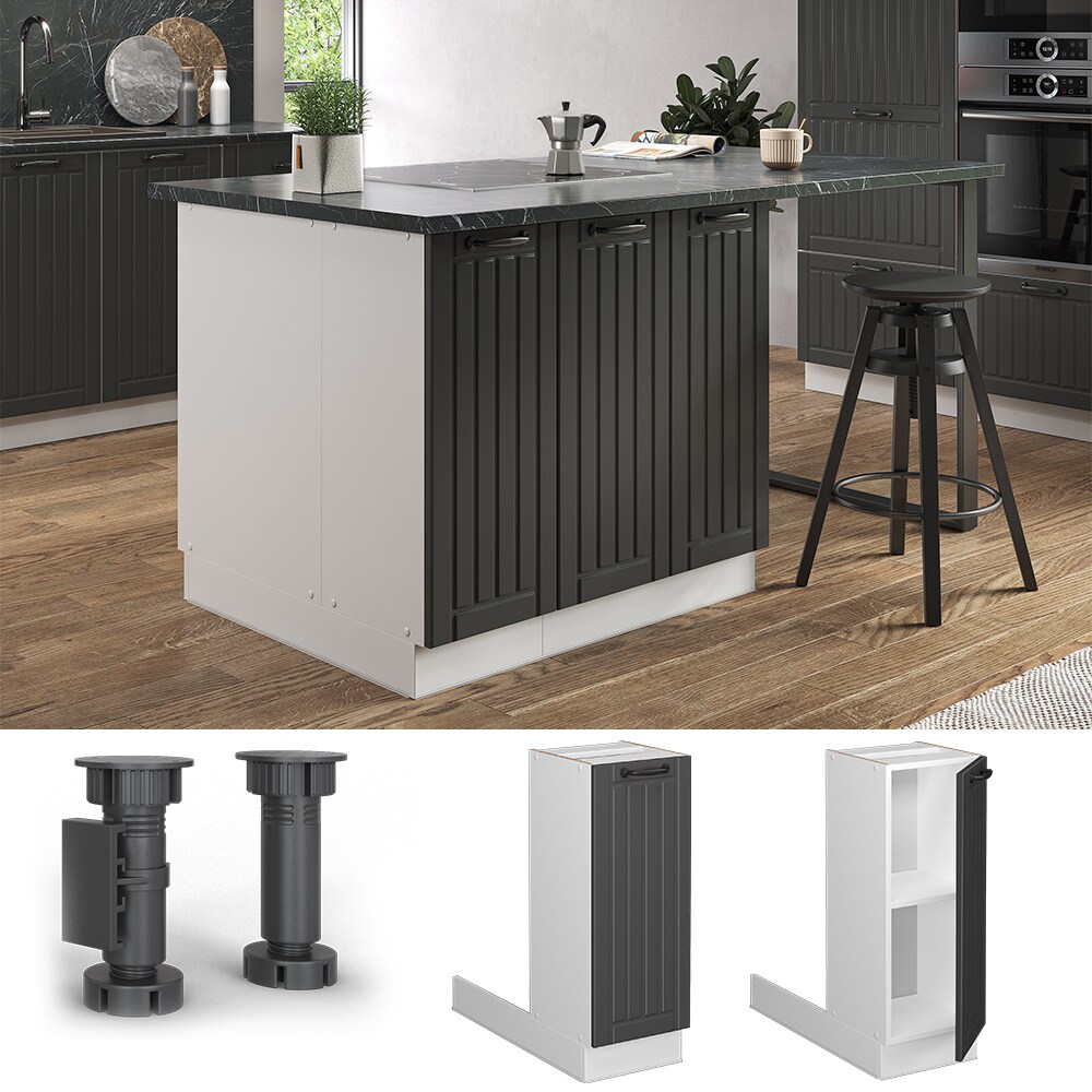 Vicco Regalinselunterschrank K&uuml;chenschrank K&uuml;chenm&ouml;bel Fame-Line Landhaus Wei&szlig; Dunkelgrau 30 cm K&uuml;che Einbauk&uuml;che K&uuml;cheninsel Dreht&uuml;r Einlegeboden Blende K&uuml;chenunterschrank K&uuml;chenzeile 