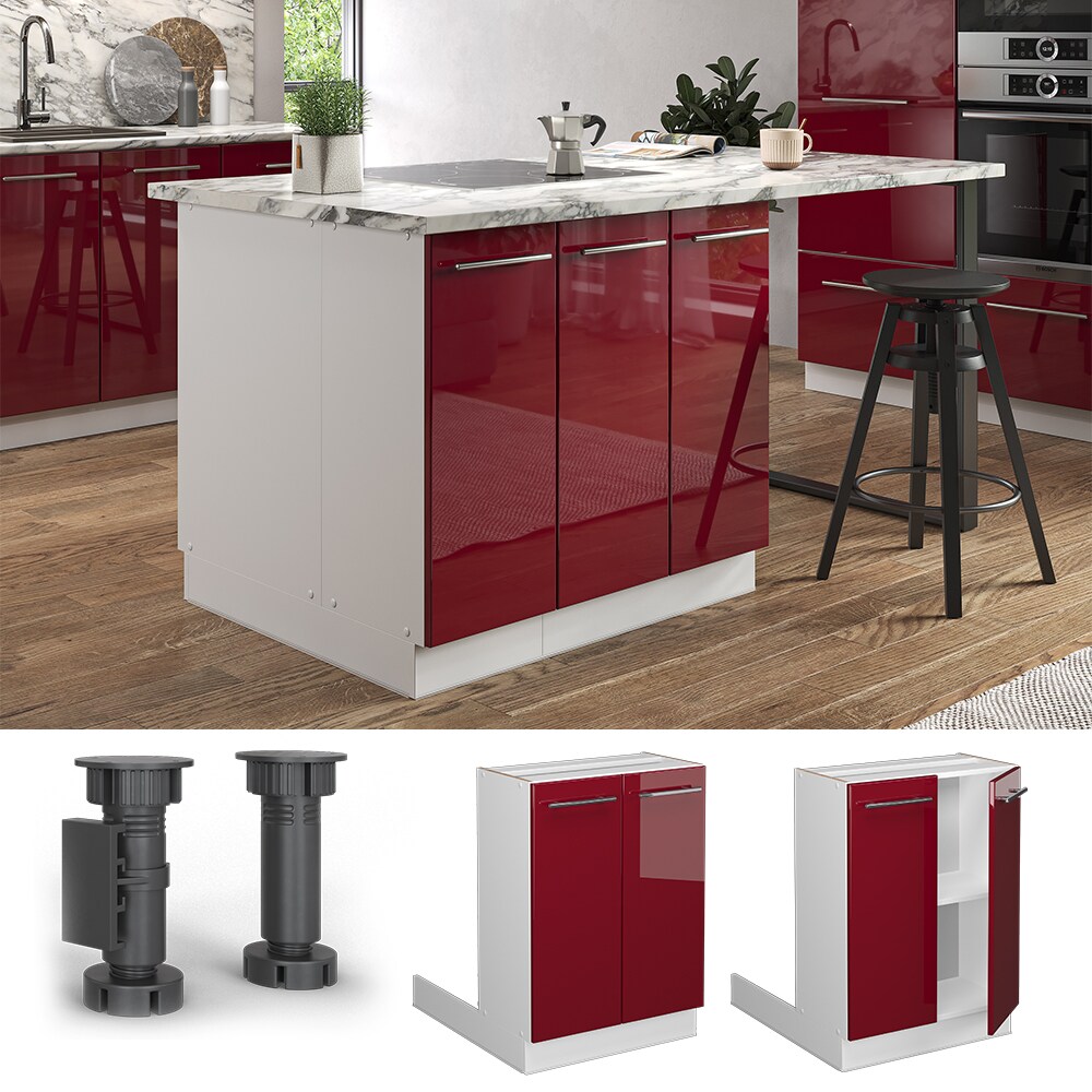 Vicco Regalinselunterschrank K&uuml;chenschrank K&uuml;chenm&ouml;bel Fame-Line Wei&szlig; Bordeaux Rot 60 cm modern Hochglanz K&uuml;che Einbauk&uuml;che K&uuml;cheninsel Dreht&uuml;r Einlegeboden Blende K&uuml;chenunterschrank K&uuml;chenzeile 