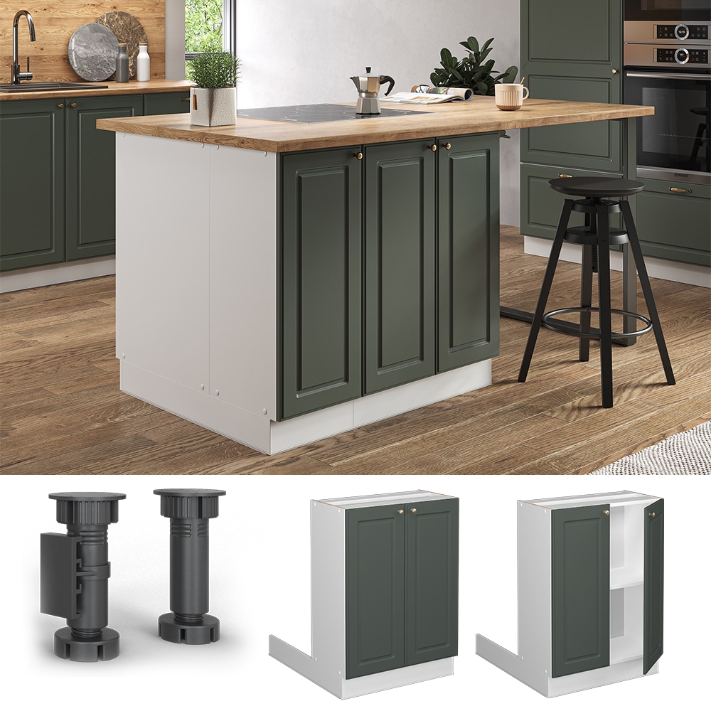 Vicco Regalinselunterschrank K&uuml;chenschrank K&uuml;chenm&ouml;bel Fame-Line Landhaus Wei&szlig; Gr&uuml;n 60 cm Gold K&uuml;che Einbauk&uuml;che K&uuml;cheninsel Dreht&uuml;r Einlegeboden Blende K&uuml;chenunterschrank K&uuml;chenzeile 