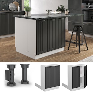 Vicco Regalinselunterschrank Küchenschrank Küchenmöbel Fame-Line Landhaus Weiß Dunkelgrau 60 cm Küche Einbauküche Kücheninsel Drehtür Einlegeboden Blende Küchenunterschrank Küchenzeile 