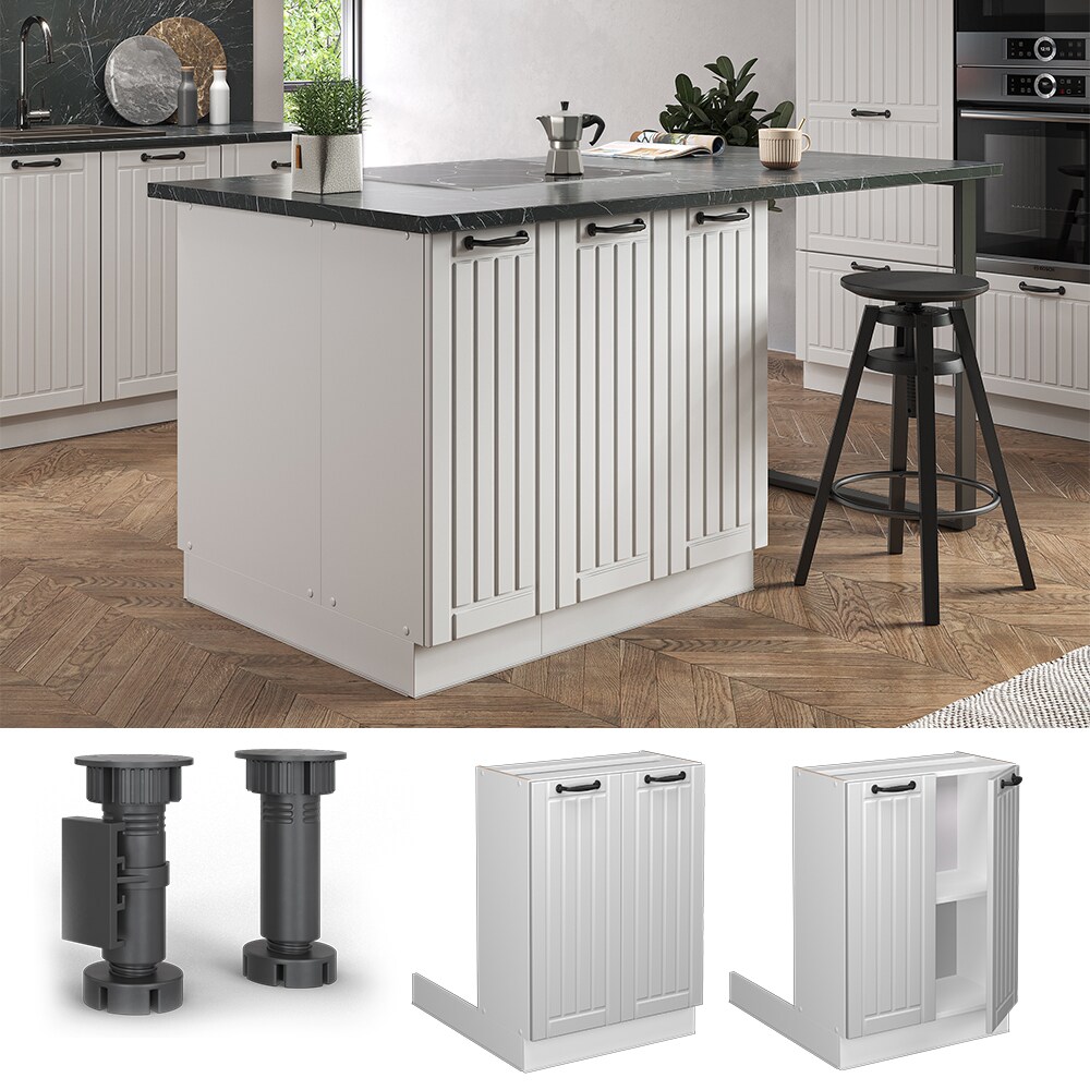 Vicco Regalinselunterschrank K&uuml;chenschrank K&uuml;chenm&ouml;bel Fame-Line Landhaus Wei&szlig; 60 cm K&uuml;che Einbauk&uuml;che K&uuml;cheninsel Dreht&uuml;r Einlegeboden Blende K&uuml;chenunterschrank K&uuml;chenzeile 