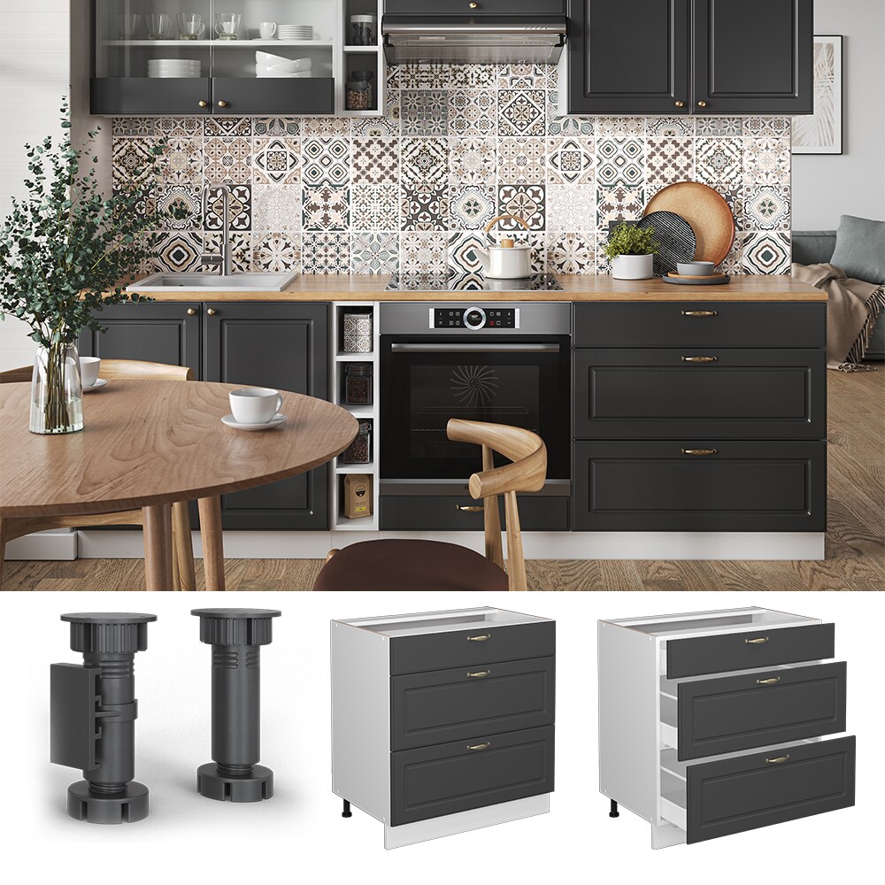 Vicco Schubladenunterschrank K&uuml;chenschrank K&uuml;chenm&ouml;bel Fame-Line Landhaus Wei&szlig; Anthrazit 80 cm Gold K&uuml;che Einbauk&uuml;che Dreht&uuml;r Blende Schublade K&uuml;chenunterschrank K&uuml;chenzeile 