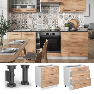 Vicco Schubladenunterschrank Küchenschrank Küchenmöbel Fame-Line Weiß 80 cm modern Hochglanz Küche Einbauküche Drehtür Blende Schublade Küchenunterschrank Küchenzeile 