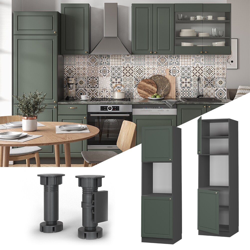 Vicco Herdumbauschrank K&uuml;chenschrank K&uuml;chenm&ouml;bel Fame-Line Landhaus Anthrazit Gr&uuml;n 60 cm Gold K&uuml;che Einbauk&uuml;che Blende Herdschrank Hochschrank K&uuml;chenzeile Dreht&uuml;r Einlegeboden 