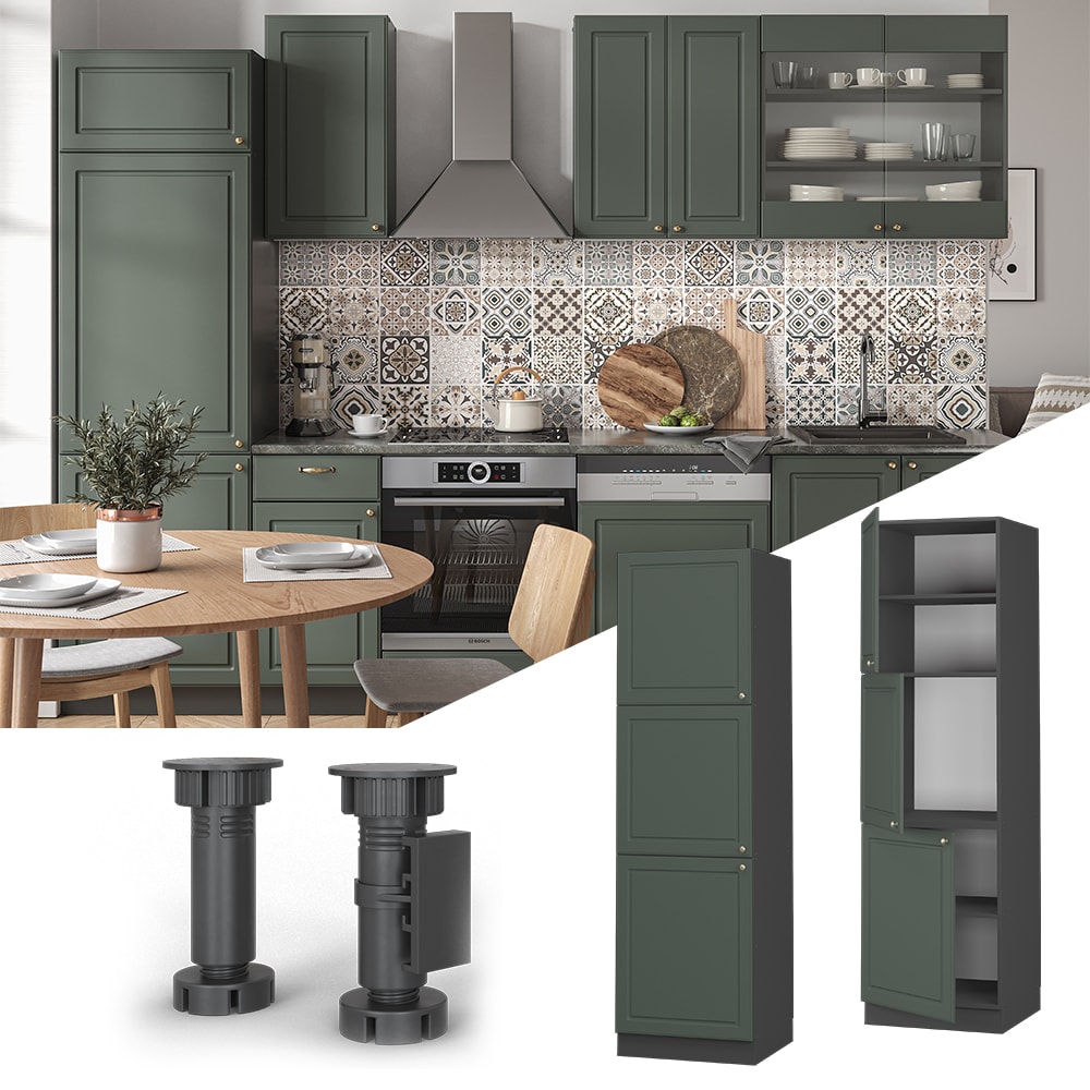 Vicco Herdumbauschrank K&uuml;chenschrank K&uuml;chenm&ouml;bel Fame-Line Landhaus Anthrazit Gr&uuml;n 60 cm Gold K&uuml;che Einbauk&uuml;che Blende Herdschrank Hochschrank K&uuml;chenzeile Dreht&uuml;r Einlegeboden 