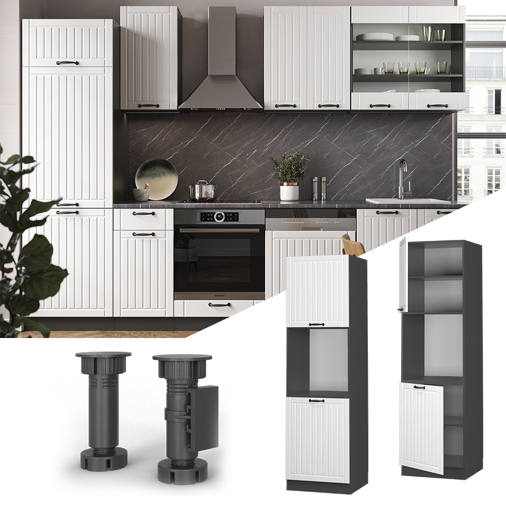 Vicco Herdumbauschrank K&uuml;chenschrank K&uuml;chenm&ouml;bel Fame-Line Landhaus Anthrazit Wei&szlig; 60 cm K&uuml;che Einbauk&uuml;che Blende Herdschrank Hochschrank K&uuml;chenzeile Dreht&uuml;r Einlegeboden 