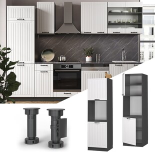 Vicco Herdumbauschrank Küchenschrank Küchenmöbel Fame-Line Landhaus Anthrazit Weiß 60 cm Küche Einbauküche Blende Herdschrank Hochschrank Küchenzeile Drehtür Einlegeboden 