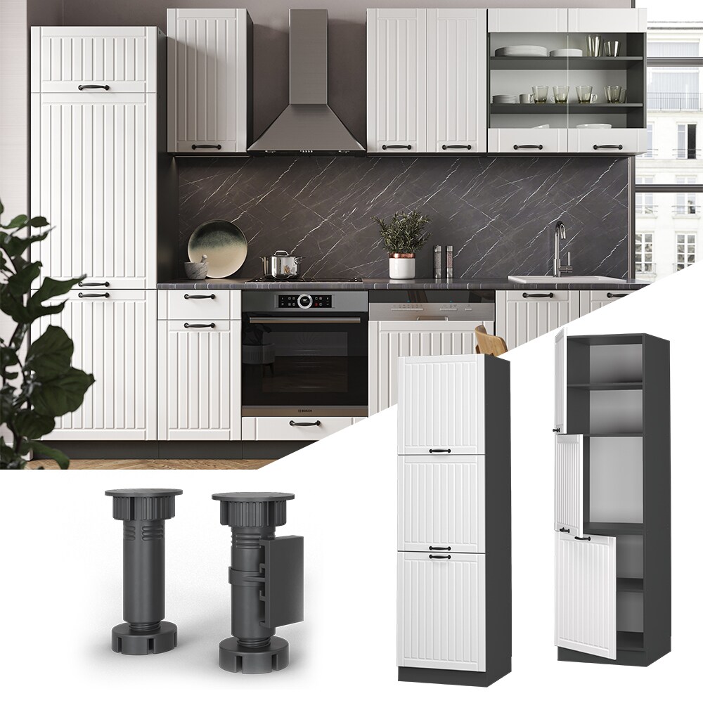 Vicco Herdumbauschrank K&uuml;chenschrank K&uuml;chenm&ouml;bel Fame-Line Landhaus Anthrazit Wei&szlig; 60 cm K&uuml;che Einbauk&uuml;che Blende Herdschrank Hochschrank K&uuml;chenzeile Dreht&uuml;r Einlegeboden 