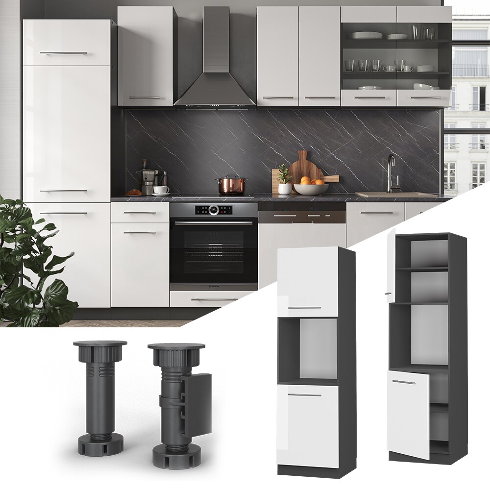 Vicco Herdumbauschrank K&uuml;chenschrank K&uuml;chenm&ouml;bel Fame-Line Anthrazit Wei&szlig; 60 cm modern Hochglanz K&uuml;che Einbauk&uuml;che Blende Herdschrank Hochschrank K&uuml;chenzeile Dreht&uuml;r Einlegeboden 