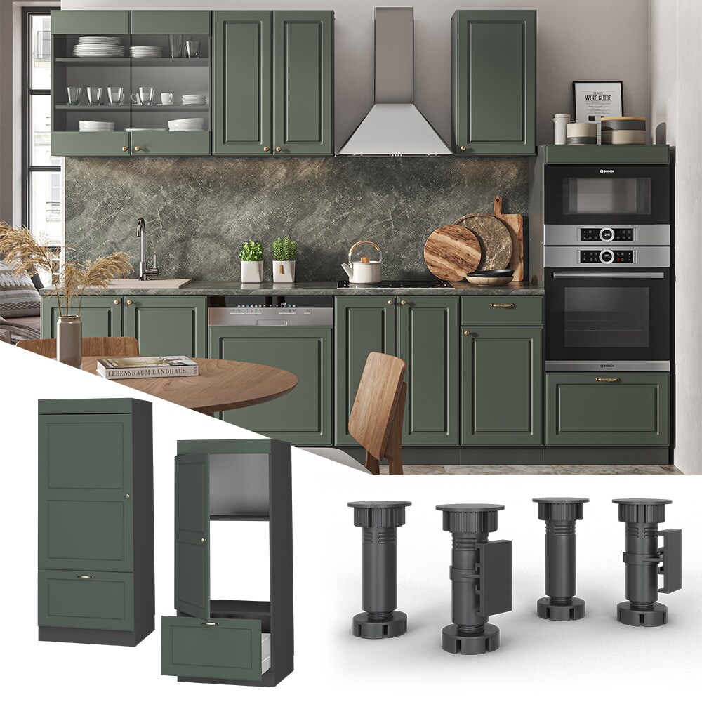 Vicco Mikrowellenumbauschrank K&uuml;chenschrank K&uuml;chenm&ouml;bel Fame-Line Landhaus Anthrazit Gr&uuml;n 60 cm Gold K&uuml;che Einbauk&uuml;che Blende Hochschrank Schublade Mikrowelle Backofen K&uuml;chenzeile 