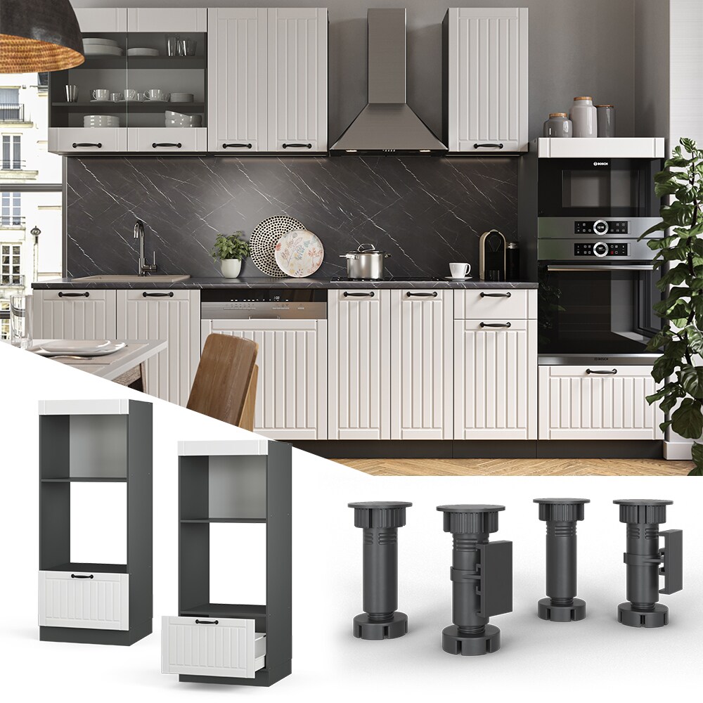 Vicco Mikrowellenumbauschrank K&uuml;chenschrank K&uuml;chenm&ouml;bel Fame-Line Landhaus Anthrazit Wei&szlig; 60 cm K&uuml;che Einbauk&uuml;che Blende Hochschrank Schublade Mikrowelle Backofen K&uuml;chenzeile 