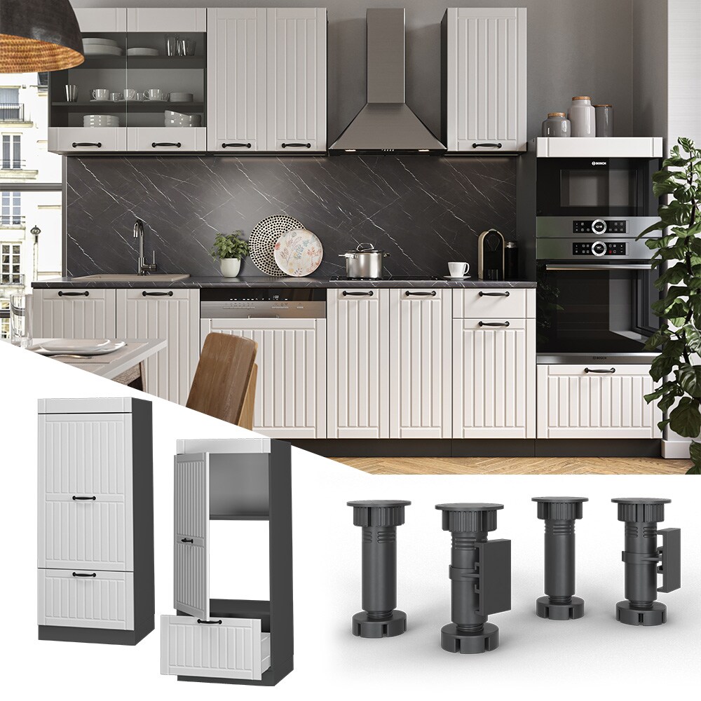 Vicco Mikrowellenumbauschrank K&uuml;chenschrank K&uuml;chenm&ouml;bel Fame-Line Landhaus Anthrazit Wei&szlig; 60 cm K&uuml;che Einbauk&uuml;che Blende Hochschrank Schublade Mikrowelle Backofen K&uuml;chenzeile 