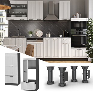 Vicco Mikrowellenumbauschrank Küchenschrank Küchenmöbel Fame-Line Landhaus Anthrazit Weiß 60 cm Küche Einbauküche Blende Hochschrank Schublade Mikrowelle Backofen Küchenzeile 