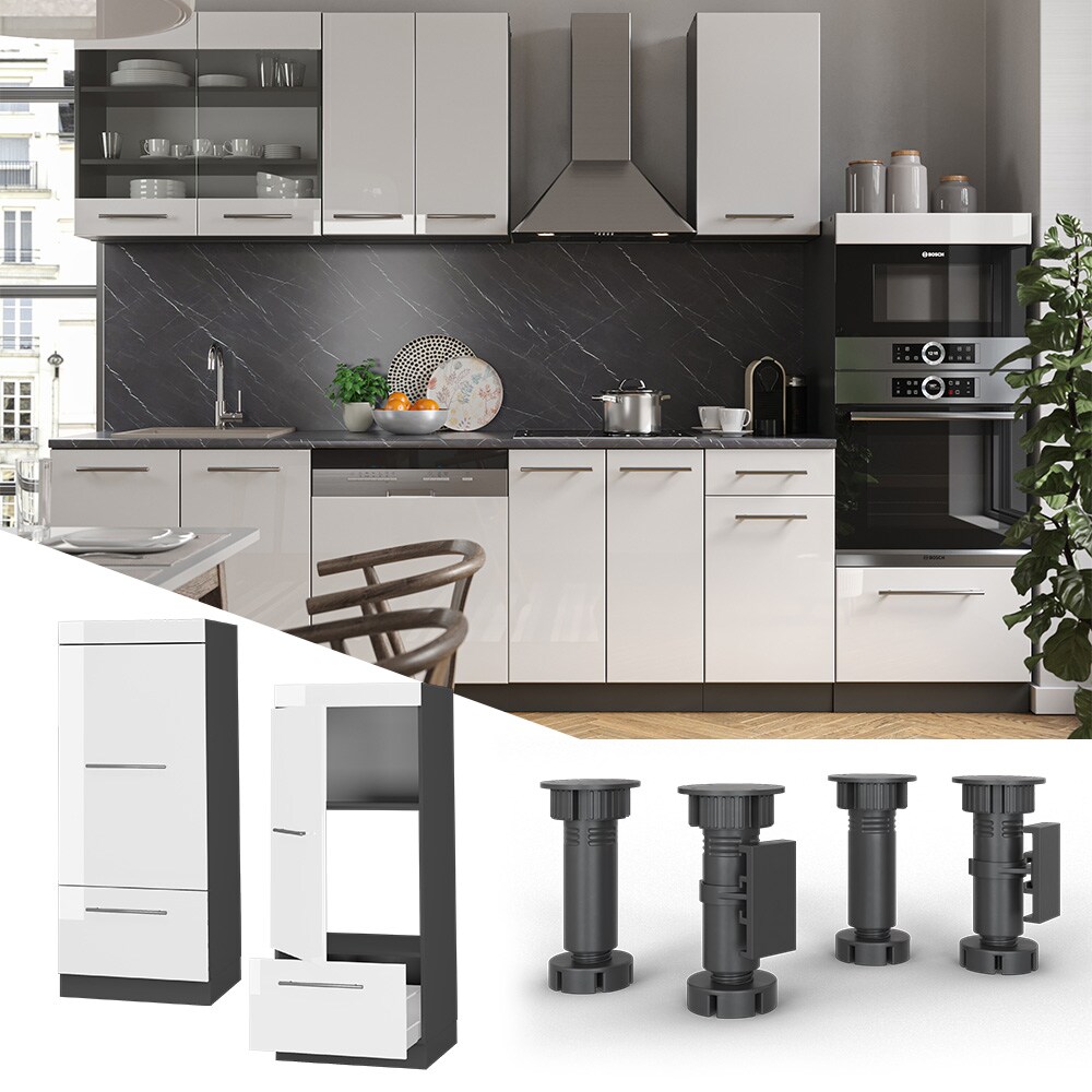 Vicco Mikrowellenumbauschrank K&uuml;chenschrank K&uuml;chenm&ouml;bel Fame-Line Anthrazit Wei&szlig; 60 cm modern Hochglanz K&uuml;che Einbauk&uuml;che Blende Hochschrank Schublade Mikrowelle Backofen K&uuml;chenzeile 