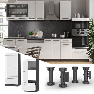 Vicco Mikrowellenumbauschrank Küchenschrank Küchenmöbel Fame-Line Anthrazit Weiß 60 cm modern Hochglanz Küche Einbauküche Blende Hochschrank Schublade Mikrowelle Backofen Küchenzeile 