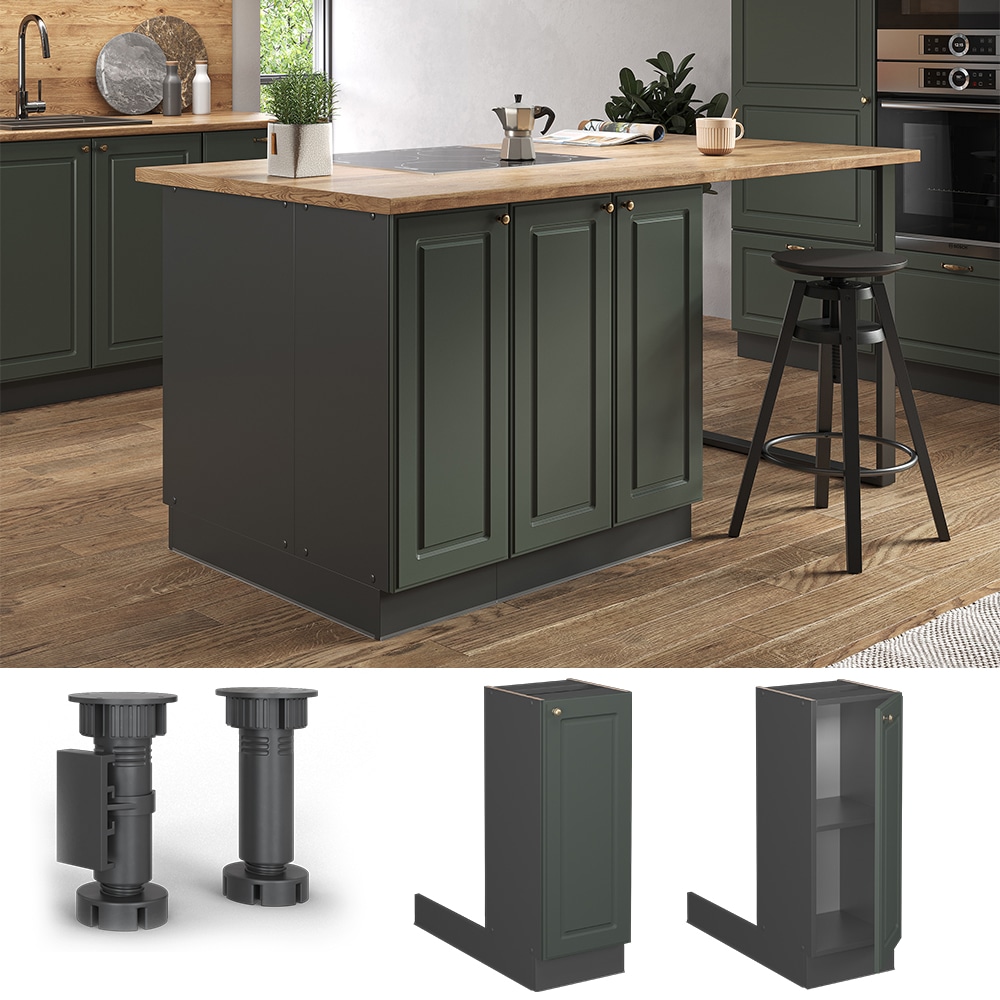 Vicco Regalinselunterschrank K&uuml;chenschrank K&uuml;chenm&ouml;bel Fame-Line Landhaus Anthrazit Gr&uuml;n 30 cm Gold K&uuml;che Einbauk&uuml;che K&uuml;cheninsel Dreht&uuml;r Einlegeboden Blende K&uuml;chenunterschrank K&uuml;chenzeile 