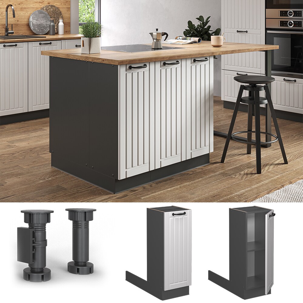 Vicco Regalinselunterschrank K&uuml;chenschrank K&uuml;chenm&ouml;bel Fame-Line Landhaus Anthrazit Wei&szlig; 30 cm K&uuml;che Einbauk&uuml;che K&uuml;cheninsel Dreht&uuml;r Einlegeboden Blende K&uuml;chenunterschrank K&uuml;chenzeile 