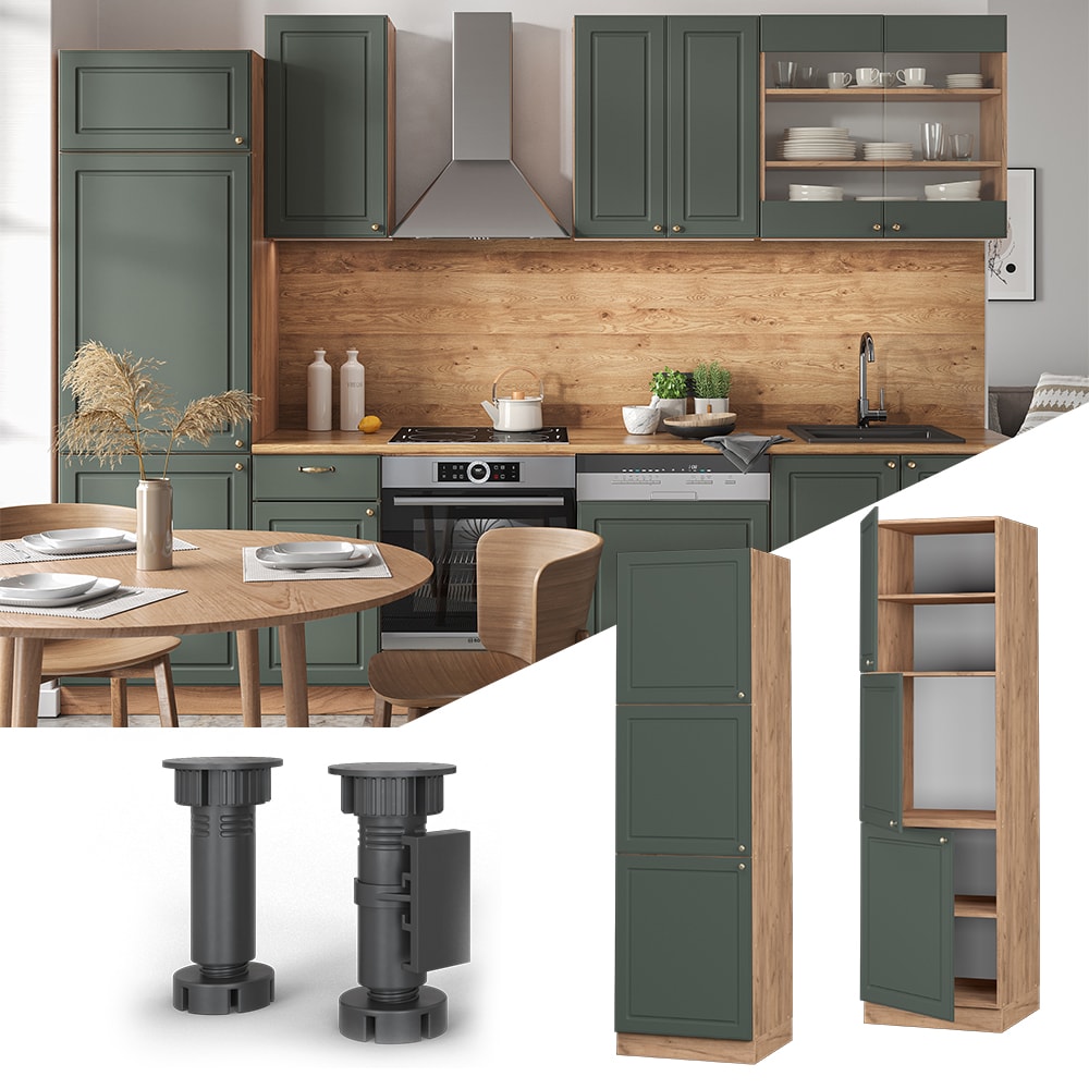 Vicco Herdumbauschrank K&uuml;chenschrank K&uuml;chenm&ouml;bel Fame-Line Landhaus Eiche Gr&uuml;n 60 cm Gold K&uuml;che Einbauk&uuml;che Blende Herdschrank Hochschrank K&uuml;chenzeile Dreht&uuml;r Einlegeboden 