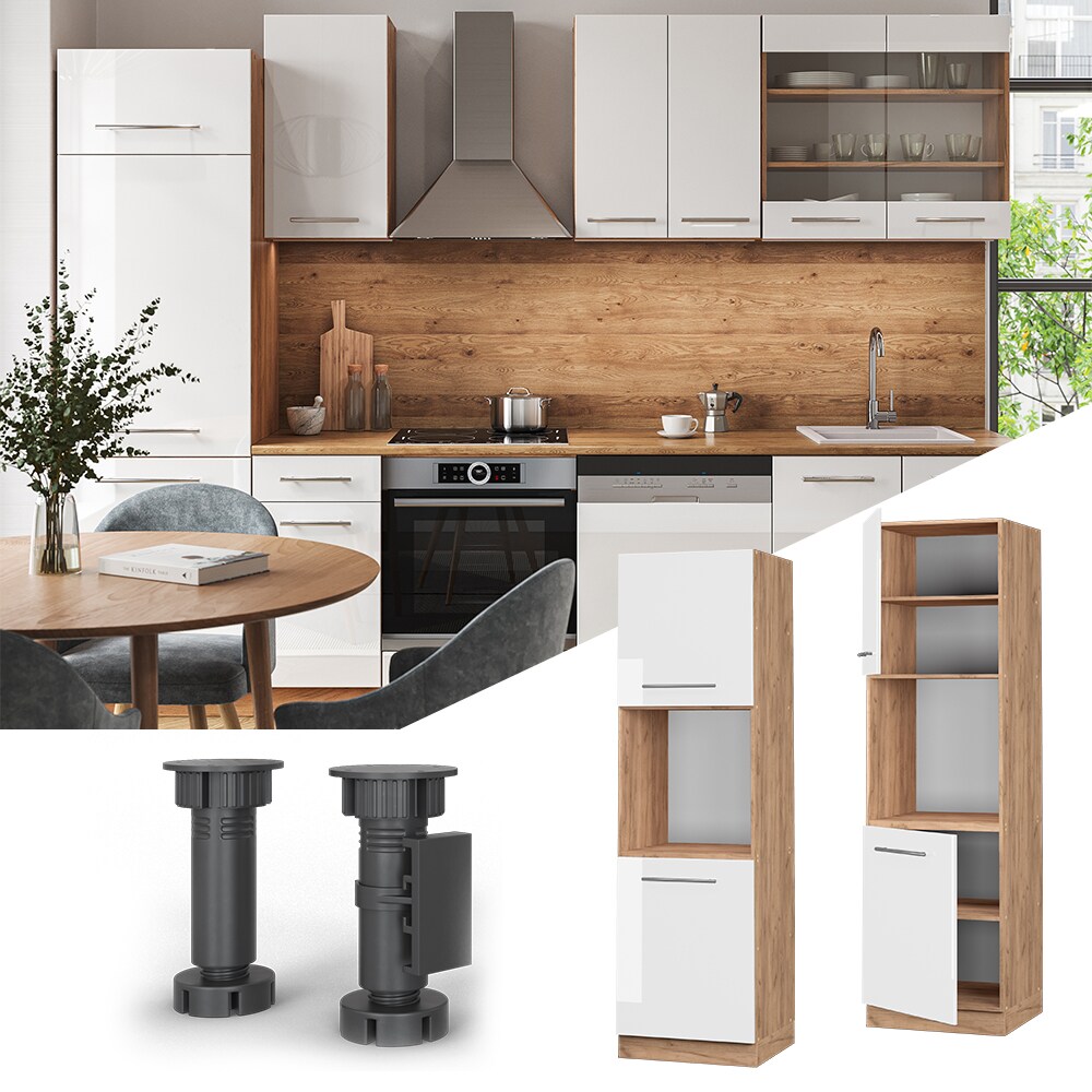 Vicco Herdumbauschrank K&uuml;chenschrank K&uuml;chenm&ouml;bel Fame-Line Eiche Wei&szlig; 60 cm modern Hochglanz K&uuml;che Einbauk&uuml;che Blende Herdschrank Hochschrank K&uuml;chenzeile Dreht&uuml;r Einlegeboden 