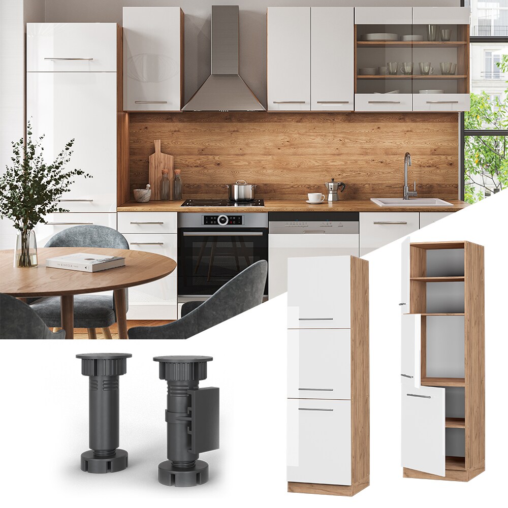 Vicco Herdumbauschrank K&uuml;chenschrank K&uuml;chenm&ouml;bel Fame-Line Eiche Wei&szlig; 60 cm modern Hochglanz K&uuml;che Einbauk&uuml;che Blende Herdschrank Hochschrank K&uuml;chenzeile Dreht&uuml;r Einlegeboden 