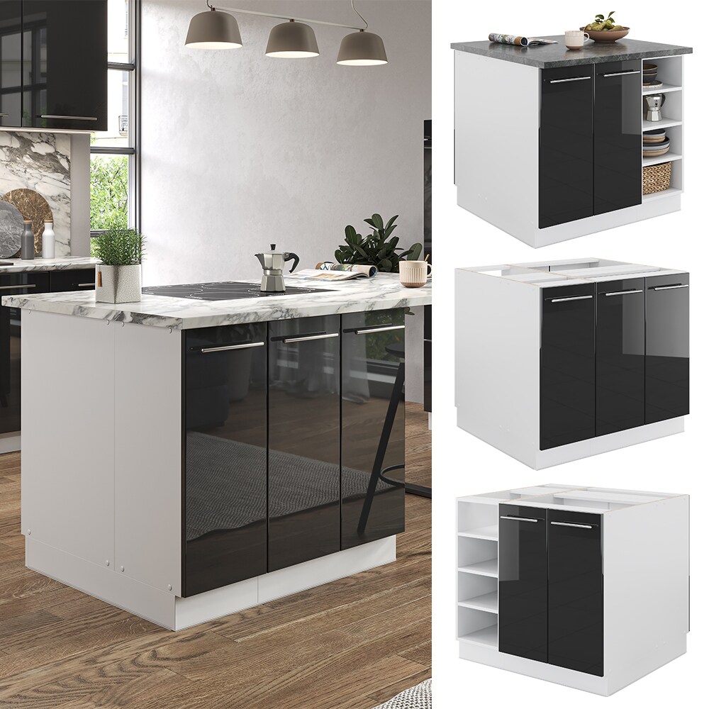 Vicco K&uuml;cheninsel K&uuml;chenblock Einbauk&uuml;che Fame-Line Wei&szlig; Anthrazit 90 cm modern Hochglanz K&uuml;chen Schr&auml;nke Regalunterschrank K&uuml;chenunterschrank Regalinselunterschrank Softclose-Scharnier K&uuml;chenm&ouml;bel 