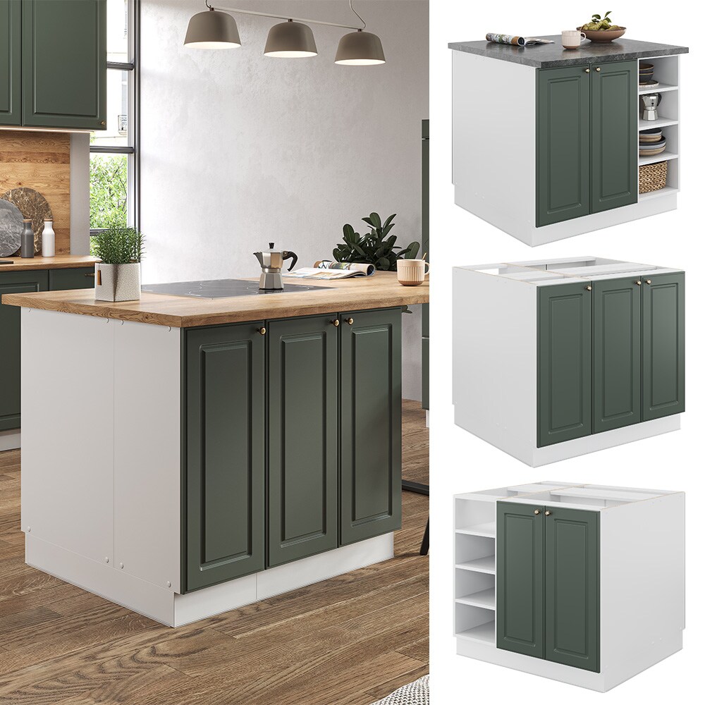 Vicco K&uuml;cheninsel K&uuml;chenblock Einbauk&uuml;che Fame-Line Landhaus Wei&szlig; Gr&uuml;n 90 cm Gold K&uuml;chen Schr&auml;nke Regalunterschrank K&uuml;chenunterschrank Regalinselunterschrank Softclose-Scharnier K&uuml;chenm&ouml;bel 