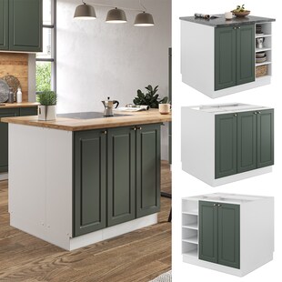 Vicco Kücheninsel Küchenblock Einbauküche Fame-Line Landhaus Weiß Grün 90 cm Gold Küchen Schränke Regalunterschrank Küchenunterschrank Regalinselunterschrank Softclose-Scharnier Küchenmöbel 