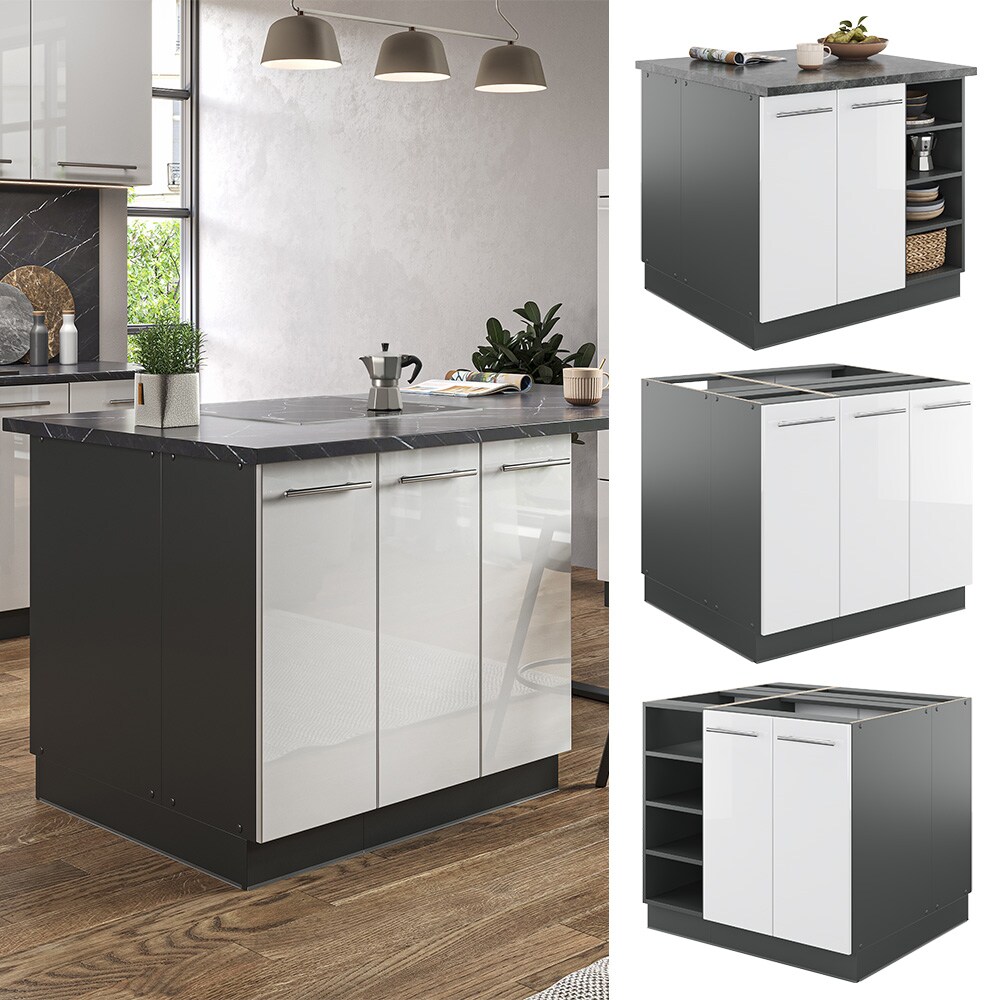 Vicco K&uuml;cheninsel K&uuml;chenblock Einbauk&uuml;che Fame-Line Anthrazit Wei&szlig; 90 cm modern Hochglanz K&uuml;chen Schr&auml;nke Regalunterschrank K&uuml;chenunterschrank Regalinselunterschrank Softclose-Scharnier K&uuml;chenm&ouml;bel 