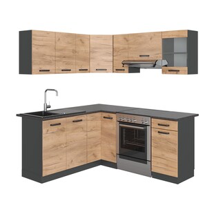 Vicco Eckküche Küchenblock Einbauküche Rick Anthrazit Eiche 190 cm modern Küchen Schränke Spülenunterschrank Eck-Unterschrank Eck-Hängeschrank Arbeitsplatte Küchenmöbel Küchenzeile L-Küche 