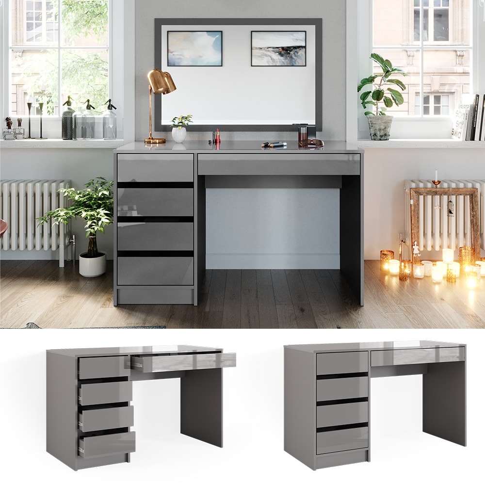 Vicco Schminktisch Frisiertisch Frisierkommode Sherry Grau 120x75 cm modern Schlafzimmer Kommode Schublade Ablage Aufbewahrung Kosmetiktisch Make-Up-Tisch Hochglanz 