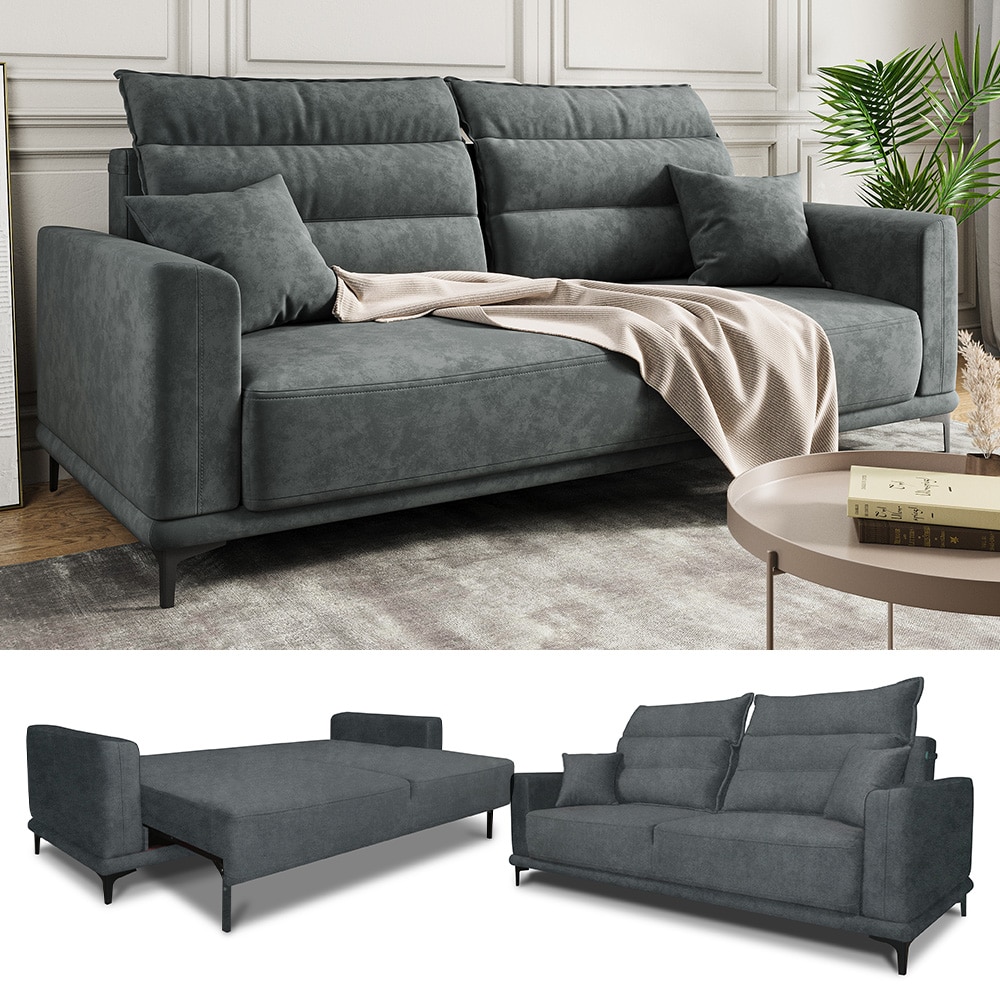 VitaliSpa Schlafsofa G&auml;stesofa Boxspringsofa Caprioli Anthrazit Schlaffunktion 236x100 cm modern Wohnzimmer Sofa Wohnzimmercouch Loungesofa Schlafcouch Klappsofa Taschenfederkern 2-Sitzer 