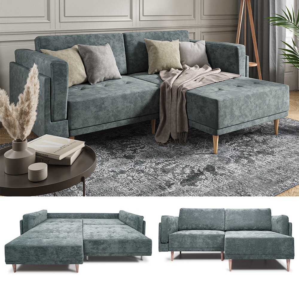 VitaliSpa Ecksofa Schlafsofa G&auml;stesofa Cali Grau Schlaffunktion 236 x 97 cm modern Wohnzimmer Sofa Wohnzimmercouch Boxspringsofa Loungesofa Loungeecke Schlafcouch Taschenfederkern ausziehbar 