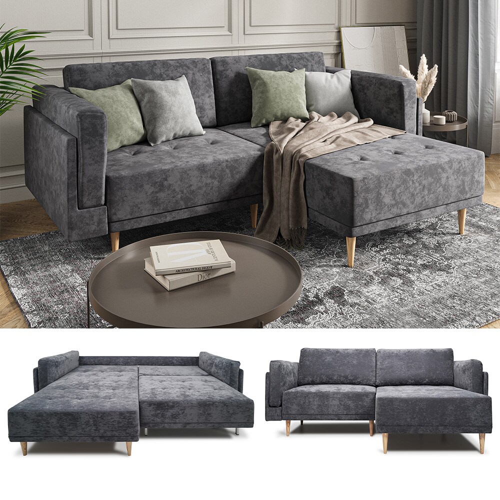 VitaliSpa Ecksofa Schlafsofa G&auml;stesofa Cali Anthrazit Schlaffunktion 236 x 97 cm modern Wohnzimmer Sofa Wohnzimmercouch Boxspringsofa Loungesofa Loungeecke Schlafcouch Taschenfederkern ausziehbar 