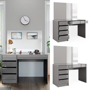 Vicco Schminktisch Frisiertisch Frisierkommode Sherry Grau Schminkspiegel 120x75 cm modern Schlafzimmer Kommode Schublade Ablage Aufbewahrung Kosmetiktisch Make-Up-Tisch Hochglanz 