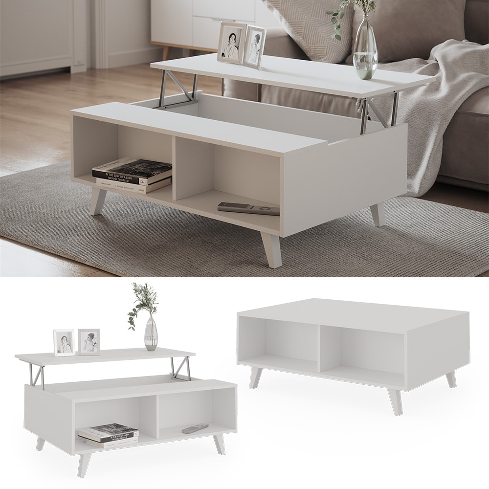 Vicco Couchtisch Sofatisch Kaffeetisch Oksana Wei&szlig; 100x54cm modern Wohnzimmer Tisch Ablage Fach Esstisch Arbeitstisch Beistelltisch Stubentisch Lift-Funktion Tischplatte ausklappbar 