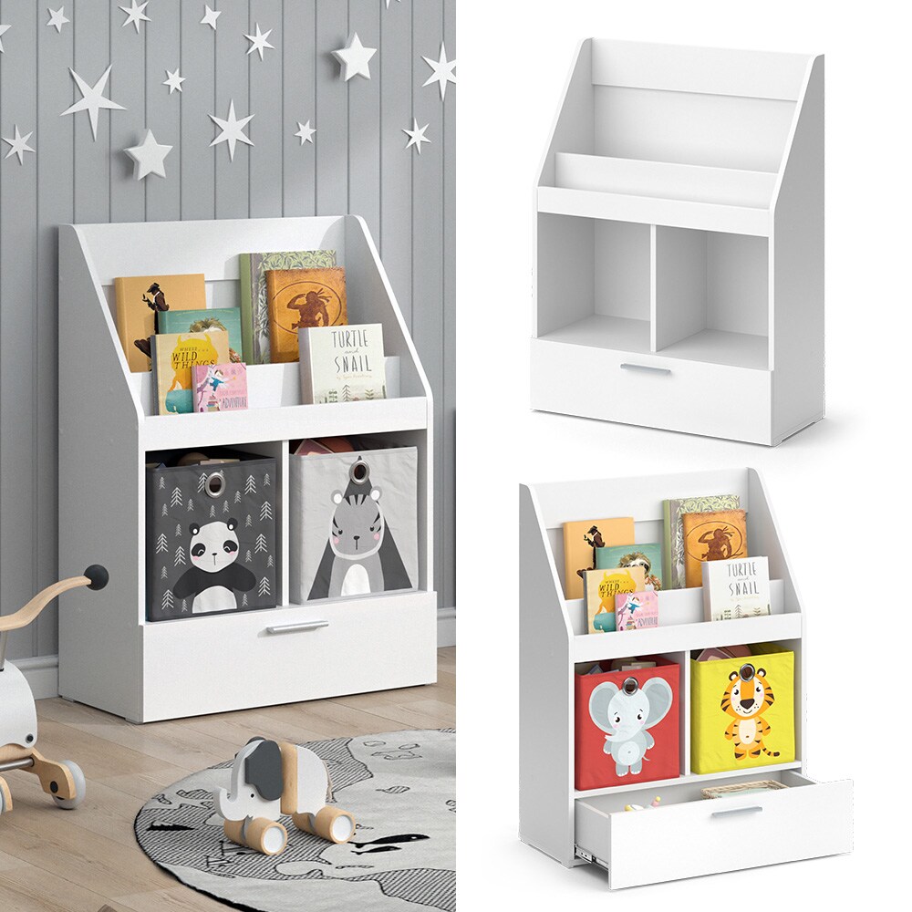 Vicco Kinderregal B&uuml;cherregal Wandregal Luigi Wei&szlig; 72x96 cm modern Kinderzimmer Regal Spielzeugregal Dekoregal Standregal Aufbewahrungsregal W&uuml;rfelregal Schublade Ablage Fach freistehend 