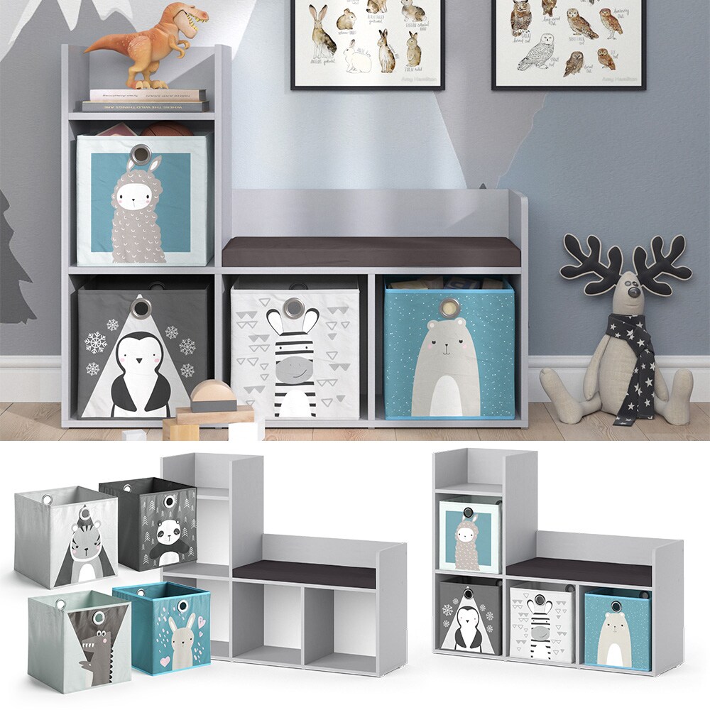 Vicco Bank-Regal B&uuml;cherregal Kinderregal Luigi Hellgrau 107x89 cm modern Faltbox Sitzbank Kinderzimmer Regal Wandregal Spielzeugregal Dekoregal Standregal Aufbewahrung W&uuml;rfelregal Regal-Bank-Kombi 