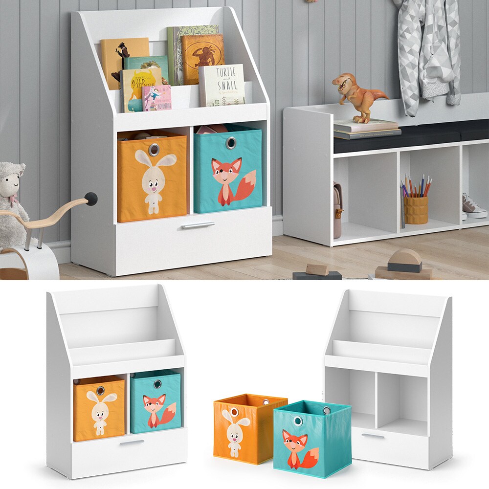 Vicco Kinderregal B&uuml;cherregal Wandregal Luigi Wei&szlig; 72x96 cm modern Kinderzimmer Regal Spielzeugregal Dekoregal Standregal Aufbewahrungsregal W&uuml;rfelregal Schublade Ablage Fach freistehend Faltbox 