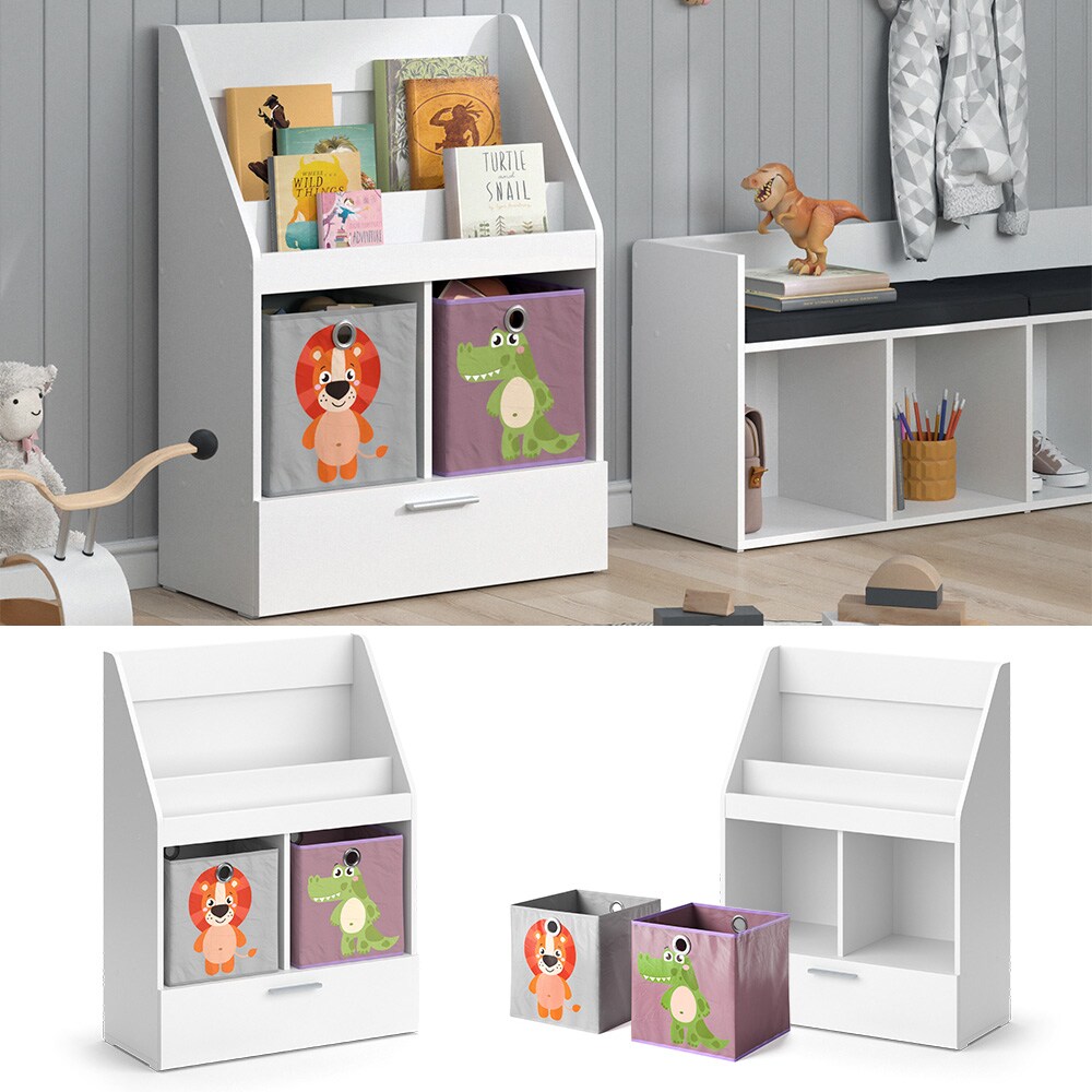 Vicco Kinderregal B&uuml;cherregal Wandregal Luigi Wei&szlig; 72x96 cm modern Kinderzimmer Regal Spielzeugregal Dekoregal Standregal Aufbewahrungsregal W&uuml;rfelregal Schublade Ablage Fach freistehend Faltbox 