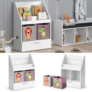 Vicco Kinderregal Bücherregal Wandregal Luigi Weiß 72x96 cm modern Kinderzimmer Regal Spielzeugregal Dekoregal Standregal Aufbewahrungsregal Würfelregal Schublade Ablage Fach freistehend Faltbox 