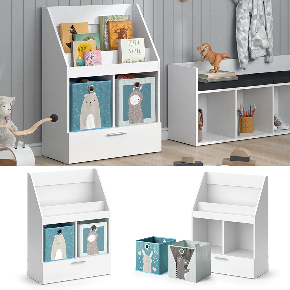 Vicco Kinderregal B&uuml;cherregal Wandregal Luigi Wei&szlig; 72x96 cm modern Kinderzimmer Regal Spielzeugregal Dekoregal Standregal Aufbewahrungsregal W&uuml;rfelregal Schublade Ablage Fach freistehend Faltbox 