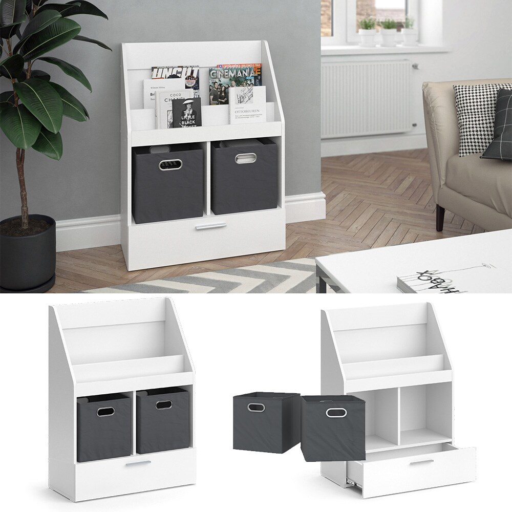 Vicco B&uuml;cherregal Luigi 72 x 96,2 cm, Wei&szlig;, Wohnzimmerregal, mit Faltboxen, modern 