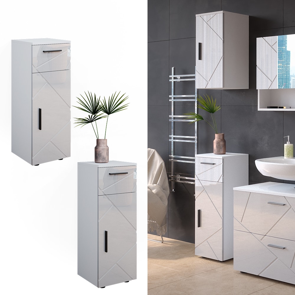 Vicco Midischrank Badschrank Badezimmerm&ouml;bel Irma Wei&szlig; Hochglanz modern 30x81 cm Badezimmer Schrank Badm&ouml;bel Schrankt&uuml;r Schrankfach Schrankschublade Ablage Aufbewahrung 