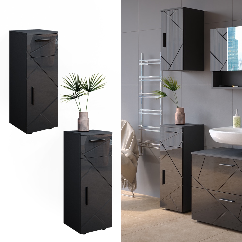 Vicco Midischrank Badschrank Badezimmerm&ouml;bel Irma Anthrazit Hochglanz modern 30x81 cm Badezimmer Schrank Badm&ouml;bel Schrankt&uuml;r Schrankfach Schrankschublade Ablage Aufbewahrung 
