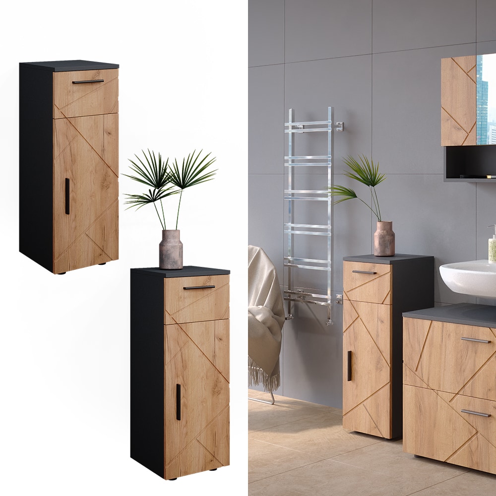Vicco Midischrank Badschrank Badezimmerm&ouml;bel Irma Anthrazit Eiche modern 30x81 cm Badezimmer Schrank Badm&ouml;bel Schrankt&uuml;r Schrankfach Schrankschublade Ablage Aufbewahrung 