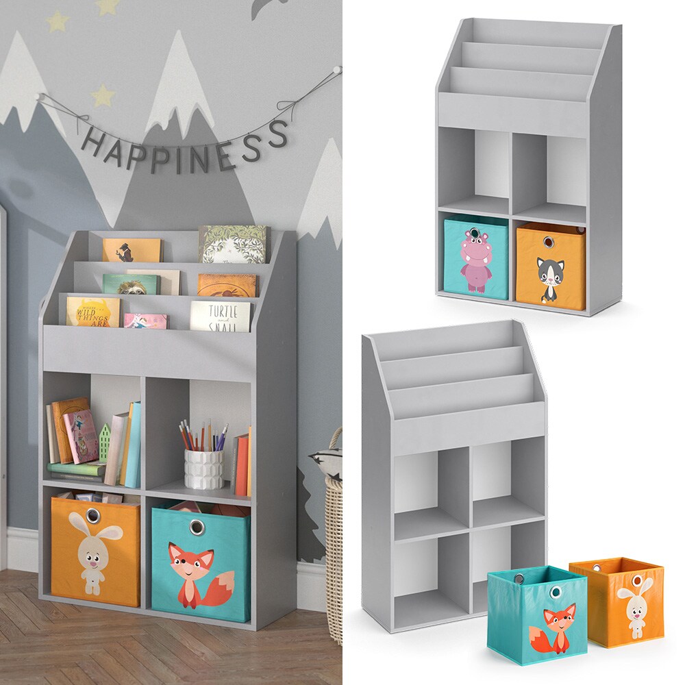 Vicco Kinderregal B&uuml;cherregal Wandregal Luigi Hellgrau 72x114 cm modern Kinderzimmer Regal Spielzeugregal Dekoregal Standregal Aufbewahrungsregal W&uuml;rfelregal Ablage Fach freistehend Faltbox 