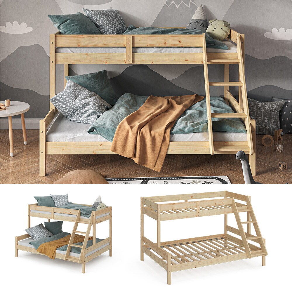 VitaliSpa Hochbett Kinderbett Spielbett Everest Natur modern 140x200 Massivholz Kinderzimmer Bett Lattenrost Bettleiter Kletterbett Doppelbett Geschwisterbett G&auml;stebett Schubladenbett 
