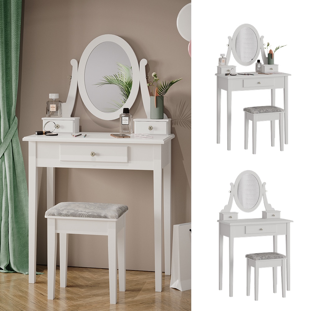 Vicco Schminktisch Frisiertisch Kosmetiktisch Annie Wei&szlig; Schminkspiegel Hocker 75x134 cm Barock Schlafzimmerkommode Schminkkommode Schublade Ablage Aufbewahrung Frisierkommode Make-Up-Tisch 