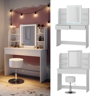 Vicco Schminktisch Frisiertisch Schminkkommode Charlotte Weiß LED-Spiegel Hocker 106x142 cm modern Schlafzimmer Kommode Schublade Ablage Aufbewahrung Kosmetiktisch Schminkkonsole Make-Up-Tisch 