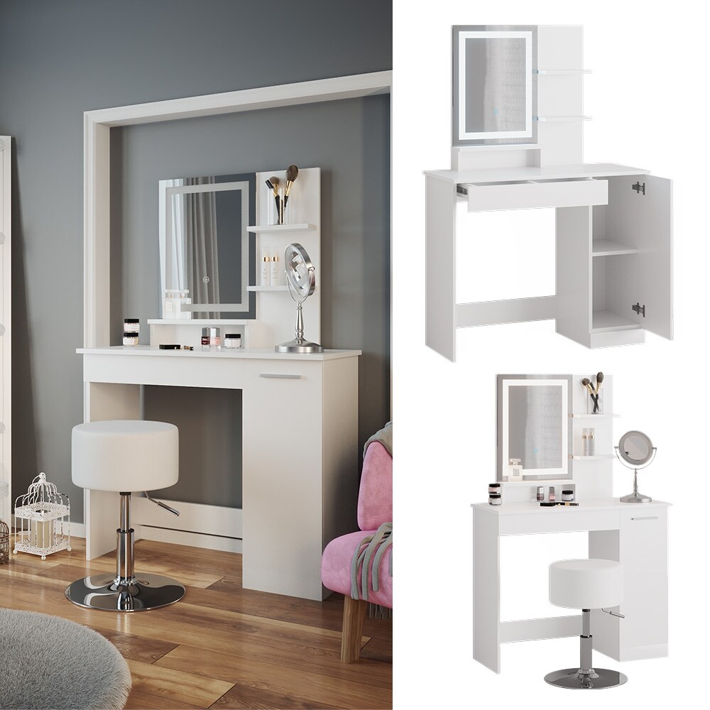 Vicco Schminktisch Frisiertisch Schminkkommode Julia Wei&szlig; LED-Spiegel Hocker 90x138 cm modern Schlafzimmer Kommode Schublade Ablage Aufbewahrung Kosmetiktisch Schminkkonsole Make-Up-Tisch 